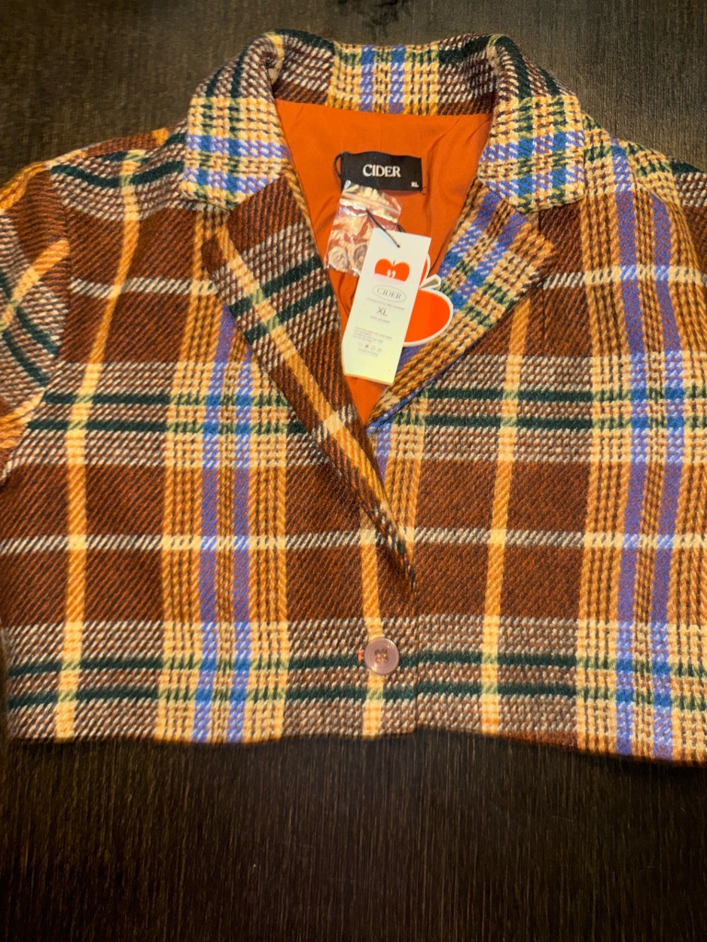 Cider Cropped Brown Plaid Blazer with Multicolor Checks - Picture 2 of 6
